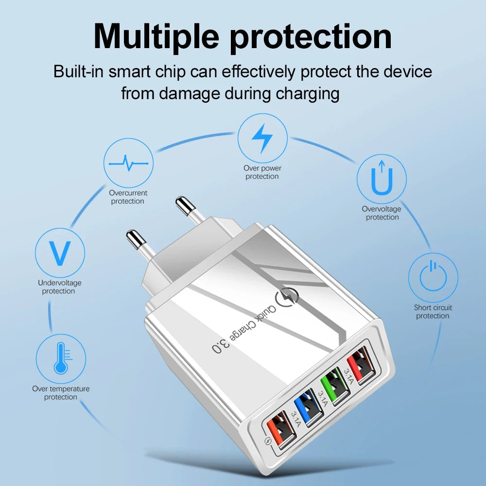 EU/US Plug USB Charger Quick Charge 3.0 For Phone Adapter for iPhone 15 Pro Max Tablet Portable Wall Mobile Charger Fast Charger Elk-Valley 3D