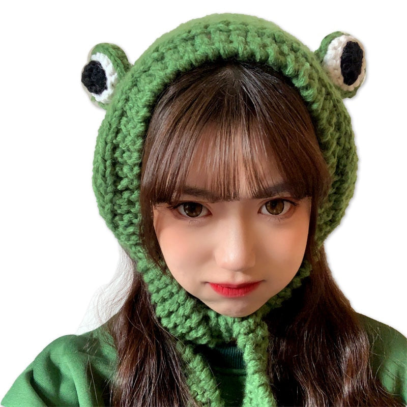 Fashion Frog Hat Beanies Knitted Winter Hat Solid Hip-hop Skullies Knitted Hat Cap Costume Accessory Gifts Warm Winter Bonnet Elk-Valley 3D