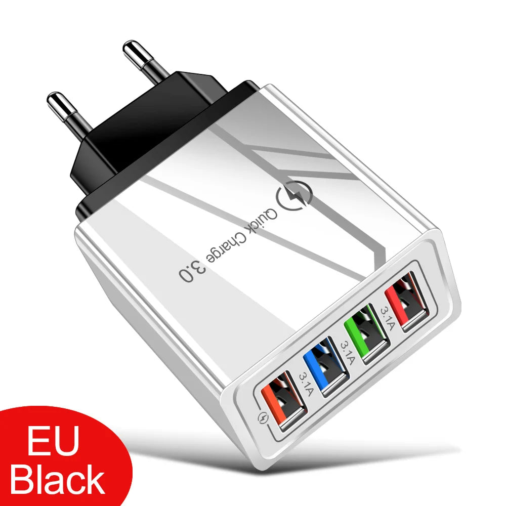 EU/US Plug USB Charger Quick Charge 3.0 For Phone Adapter for iPhone 15 Pro Max Tablet Portable Wall Mobile Charger Fast Charger Elk-Valley 3D