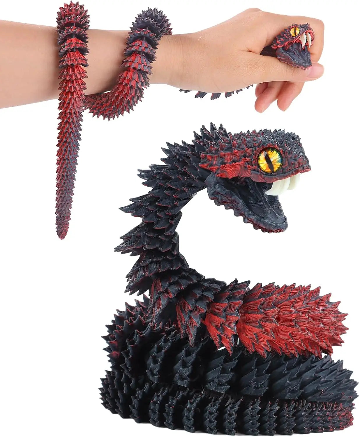 Jinccai Extra-Large 3D Printed Snake Figurine 23.62 Inches (60cm) Plastic Movable Flexible Joints Stress-Relief Fidget Elk-Valley 3D