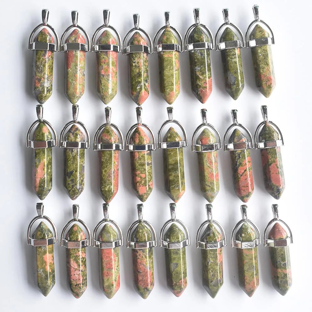 Wholesale 24pcs/lot Fashion quality assorted natural stone mixed pillar charms chakra Pendants & necklaces for making free Elk-Valley 3D
