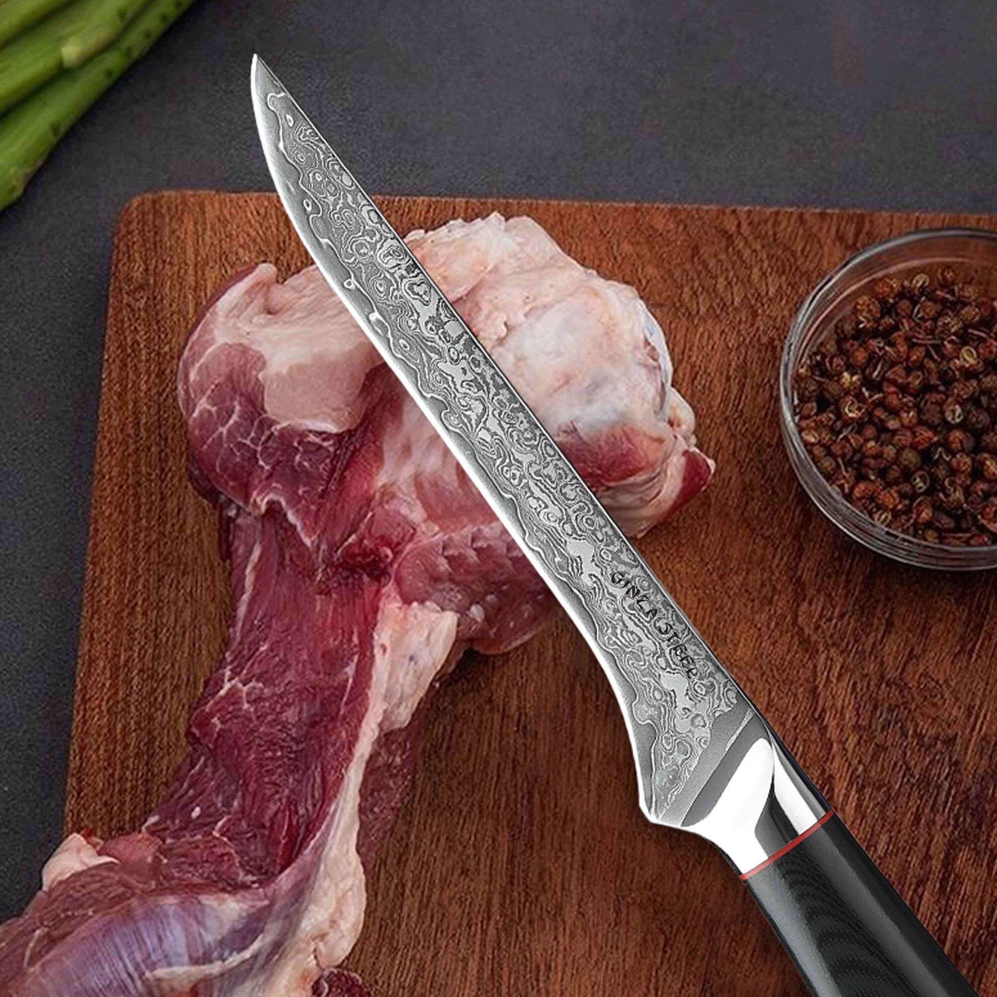 HAGAKURE SIX | Essential 6 pcs Knife set | 4 Knives, 1 Shears with Wood Block Ginza Steel