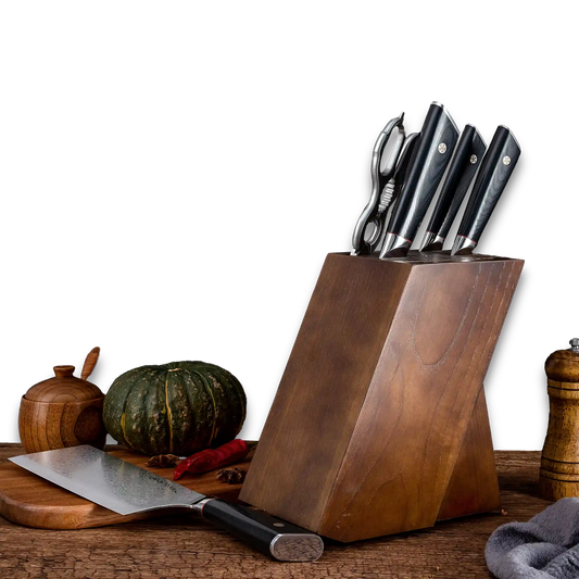 HAGAKURE SIX | Essential 6 pcs Knife set | 4 Knives, 1 Shears with Wood Block Ginza Steel