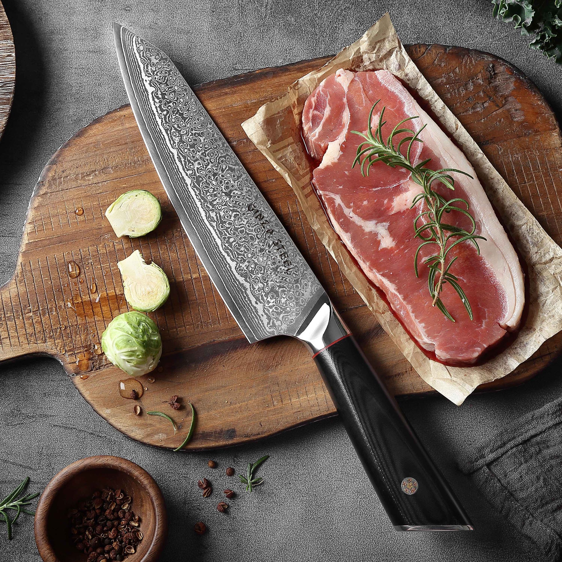 HAGAKURE SIX | Essential 6 pcs Knife set | 4 Knives, 1 Shears with Wood Block Ginza Steel