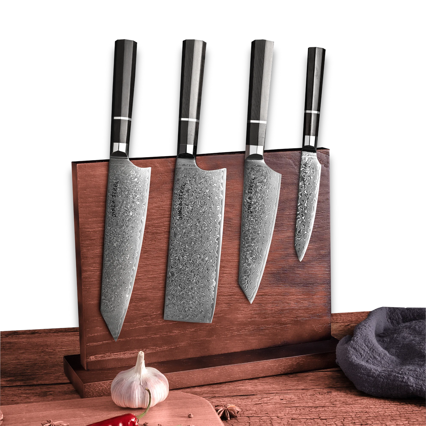 KASAI KOGATANA FIVE | Essential 5 pcs Knife set | 4 Knives with Magnetic Wood Block Ginza Steel