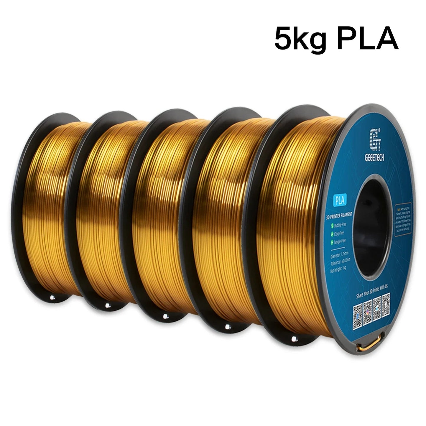 GEEETECH 5Rolls 3D Silk PLA Filament 1Kg/roll 1.75mm Spool Wire For 3D Printer Material,Vacuum packaging,Safety Elk-Valley 3D