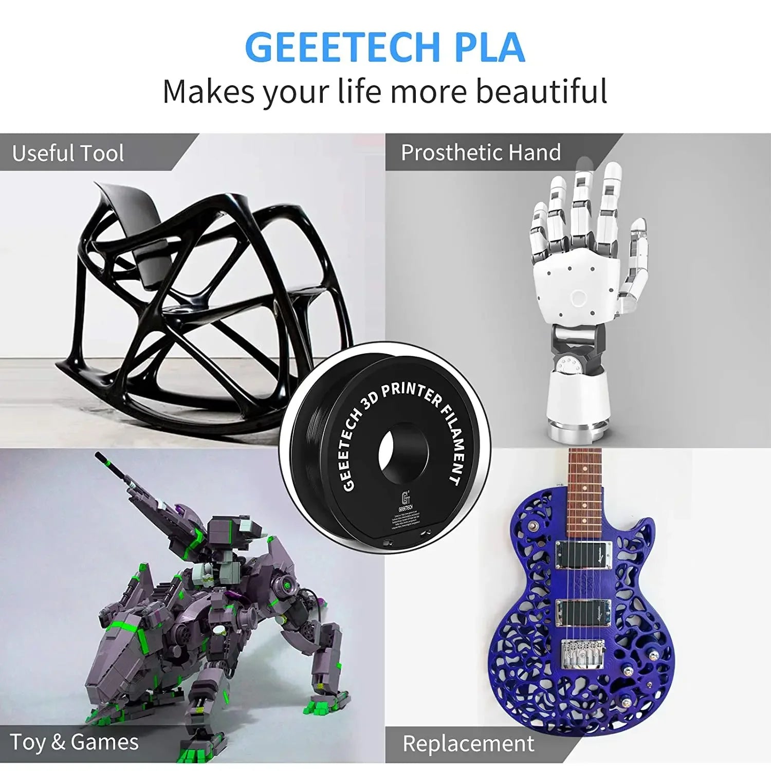 Geeetech 3d printer Filament PLA PETG Plastic 1kg 1.75mm,Tangle-Free, 3d printing wire materials, black, white, vacuum packaging Elk-Valley 3D