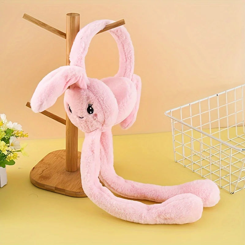 Cartoon Bunny Ear Warmers Plush Knitted Stretchable Polyester Ear Muffs Reusable Cozy Ear Covers for Winter Hand Wash Care Elk-Valley 3D