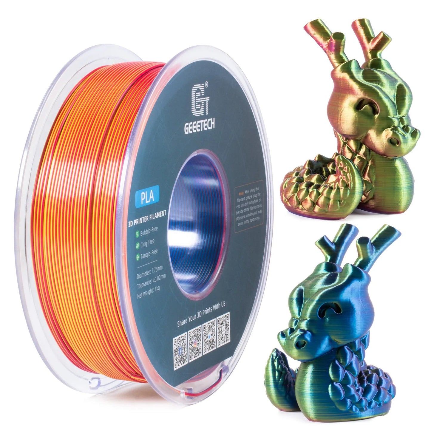 Geeetech Tri Color Silk PLA Filament , 3D Filament 1,75 mm 1KG Spool Wire  (+/-0.03mm) Vacuum packaging, special color Elk-Valley 3D