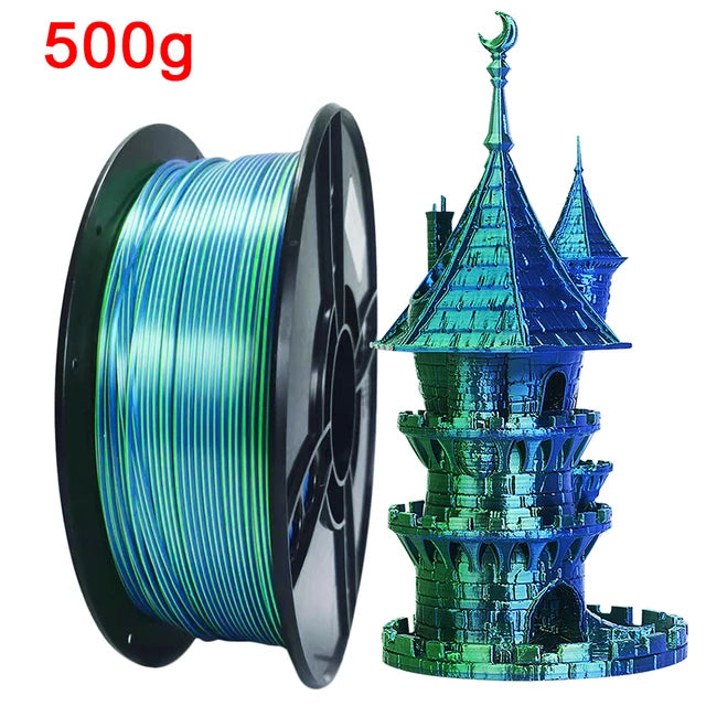 Dual Color Filament Silk PLA 1.75mm 1kg 500g 250g 3D Printer Plastic Material Two Colors Filament PLA Black Red Green Bundle New Elk-Valley 3D
