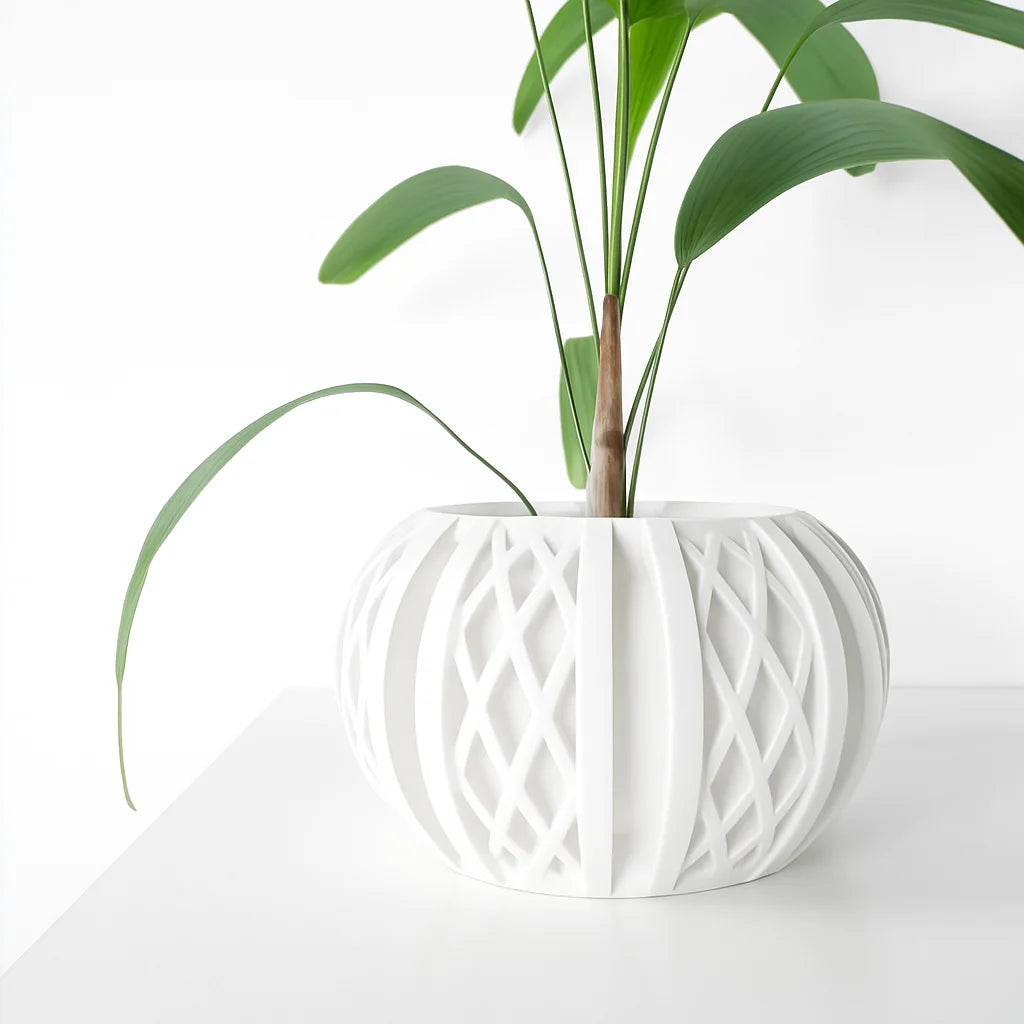 Sustainable 3D Printed Flower Pot Square Line Texture Rhombus Pattern Home Decor Stylish flower pot Elk-Valley 3D