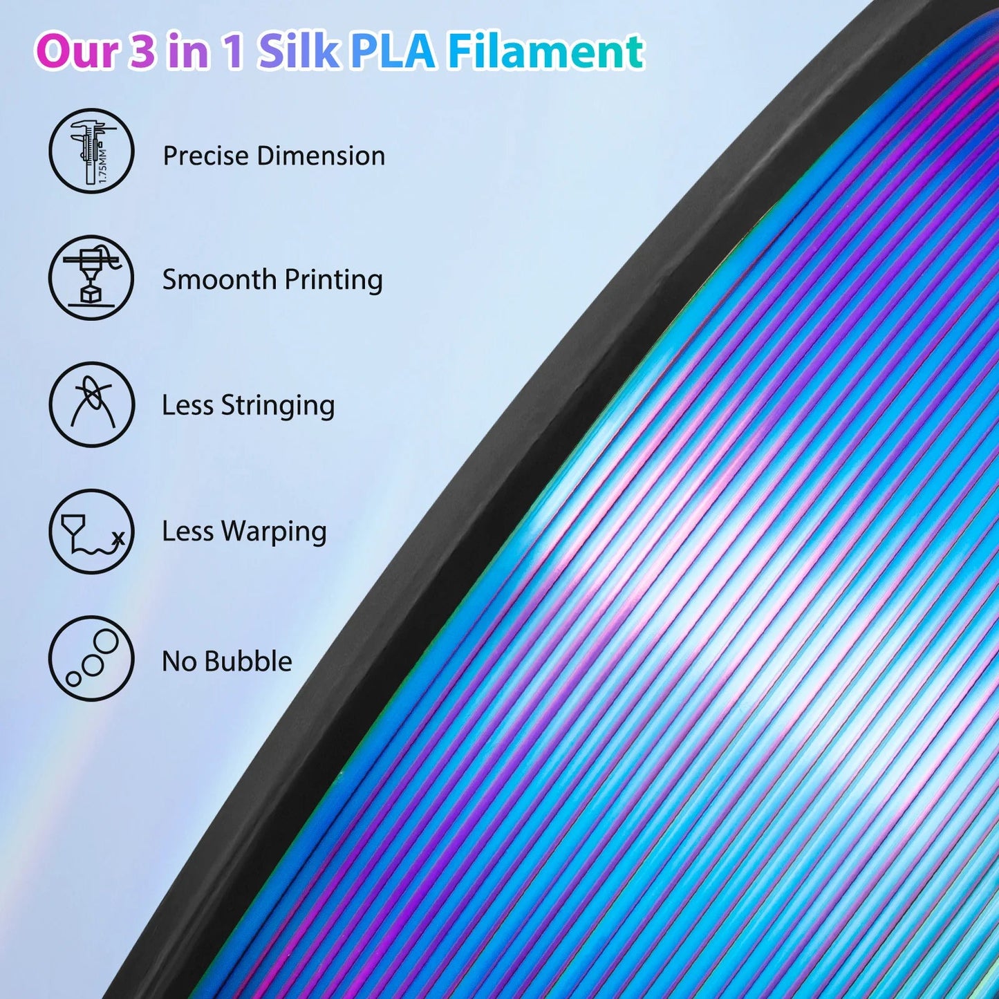 Tricolor Silk PLA 3D Printer Filament 1.75mm 250g(0.55lbs) Spool, High Precision Printing Material for Most FDM 3D Printers Elk-Valley 3D