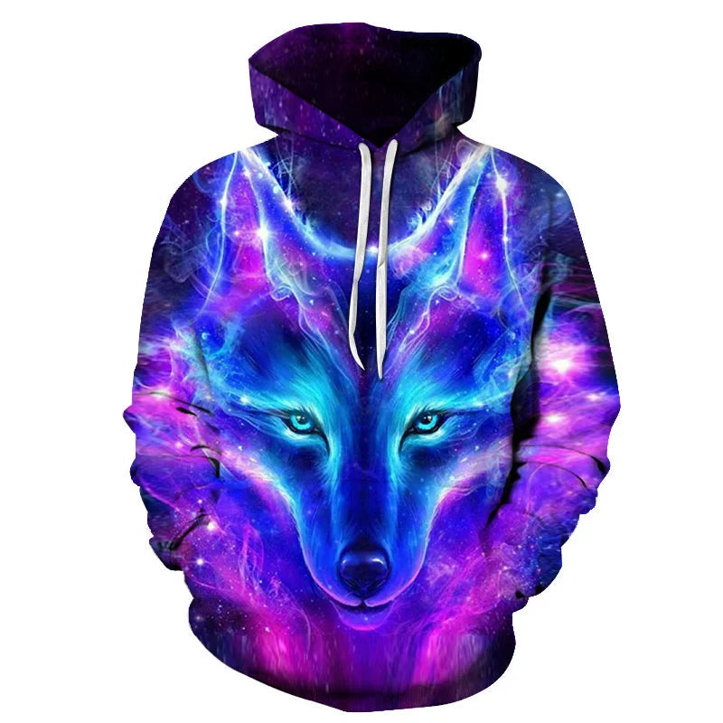 2023 Men's Oversized Hoodie 3D Wolf Animals Pattern Ferocious Warrior Fashion Sweatshirt Loose Street Funny Tracksuits Fitness Elk-Valley 3D
