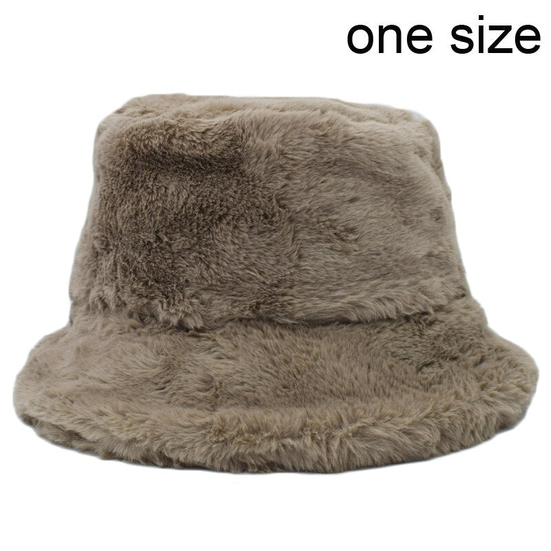 Winter Cow Leopard Faux Fur Fluffy Bucket Hats Women Outdoor Warm Sun Hat Soft Velvet Furry Fisherman Cap Girl Fashion Panama Elk-Valley 3D