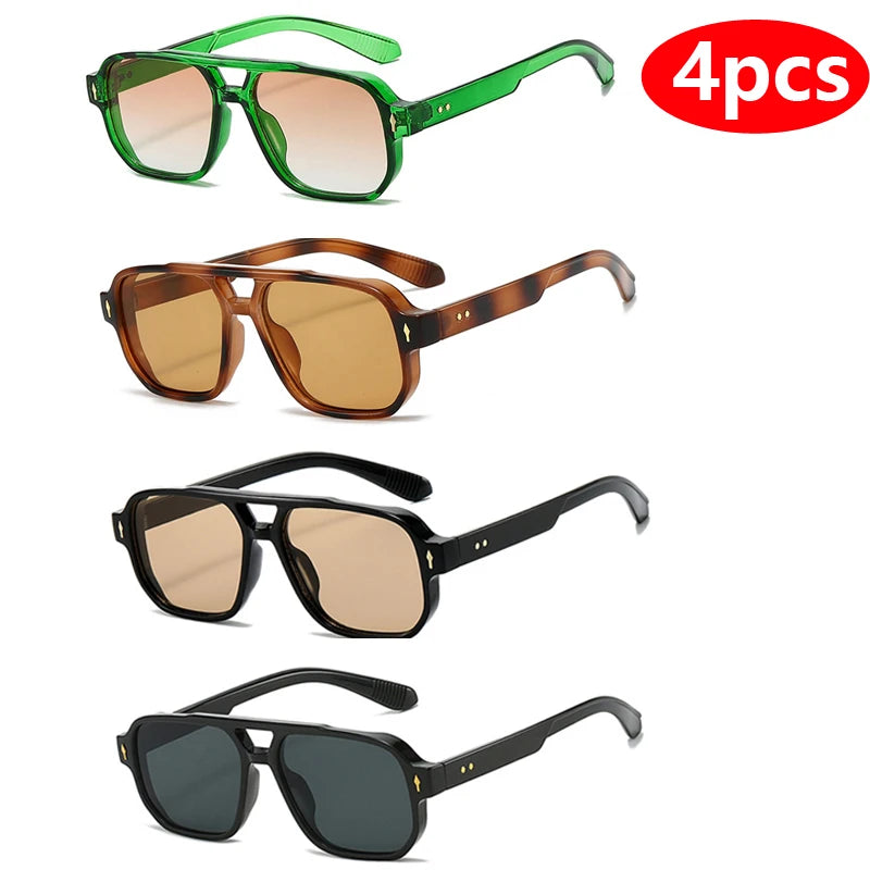 1pcs/4pcs Brand Fashion Square Women Men Sunglasses Retro Rivets Women Brand Designer Shades UV400 Sun Glasses Shades Elk-Valley 3D