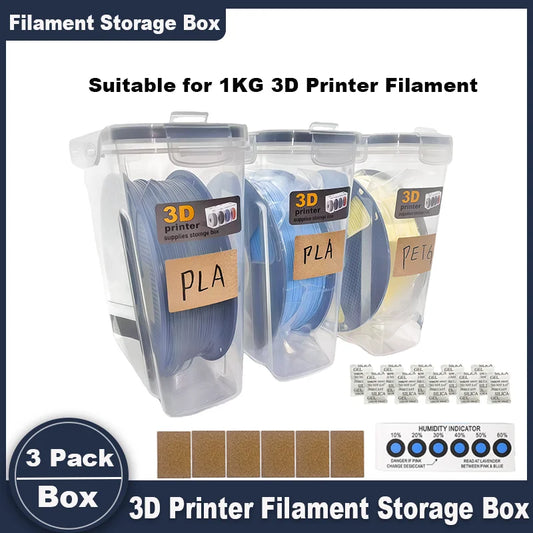 3 Pack Filament Container for 3D Printing Sealing and Protection Airtight Filament Dry Box for 1KG Spools with Desiccant Labels