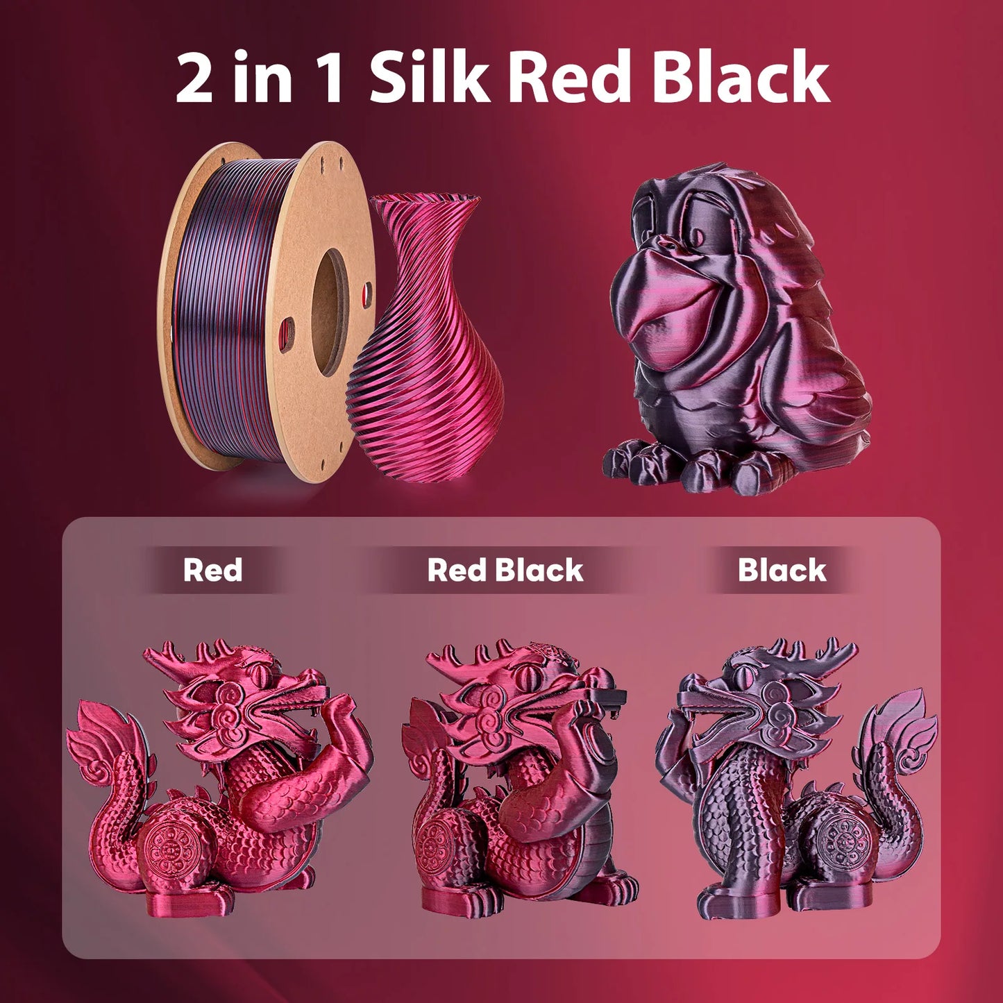 Silk PLA 3D Printer Filament 1.75mm, Dimensional Accuracy +/- 0.03 mm, 500g (250g x 2) Pack，Fit Most FDM 3D Printer ﻿