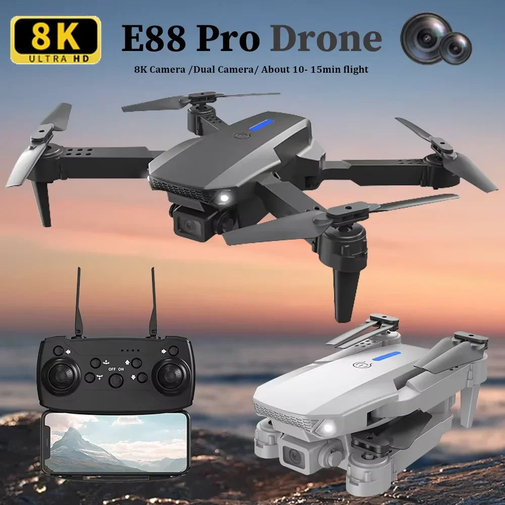 2026 E88 HD 4K RC Drone with Wide Angle Camera Foldable Helicopter Quadcopter Aircraft for Kids Professional Gift Toy by KBDFA Elk-Valley 3D