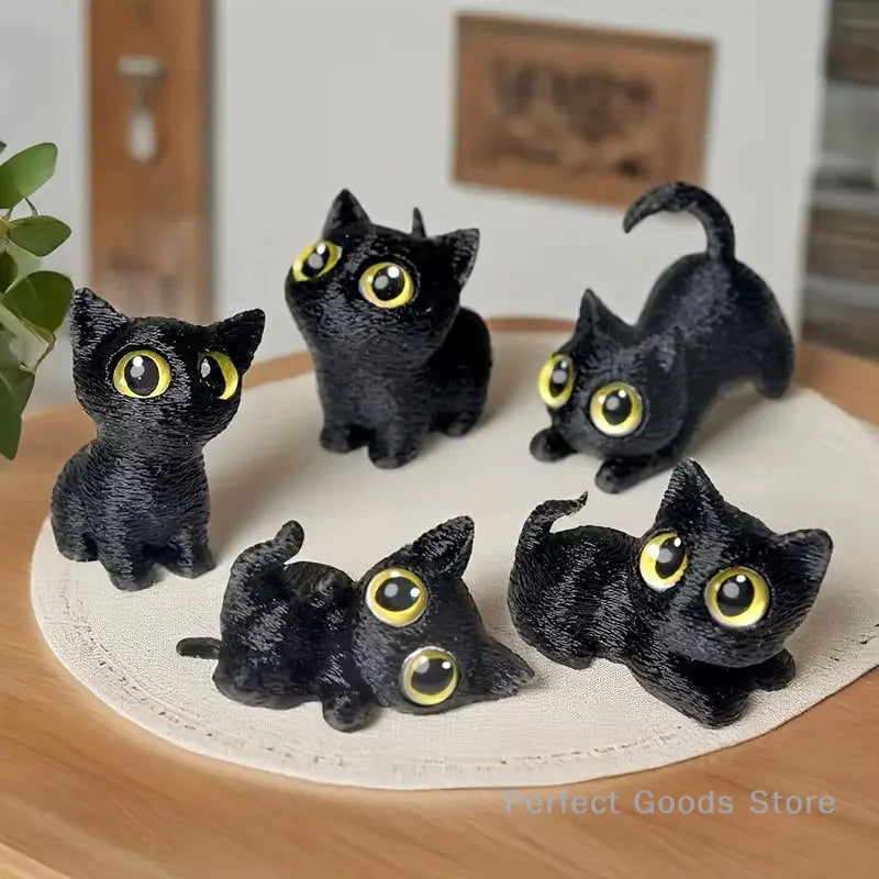 3D Printed Cat Ornament with Large Eyes Miniature Statue Miniature Adorable Kitten Micro-Scenery Craft Desktop Decoration