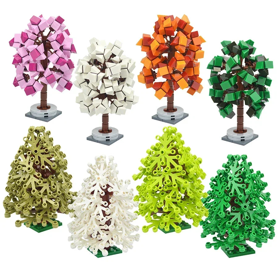 DIY Plant Tree City Bricks Assemble MOC Pine Christmas Tree Model Building Blocks Educational Sunflower Brick For Children Gifts Elk-Valley 3D