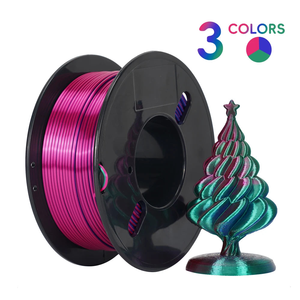 3D Printer Filament Safety Plastic Filament 200g Tri-Color Silk Rainbow PLA Filament 1.75mm Accuracy+/-0.02m 3D Printer Filament Elk-Valley 3D