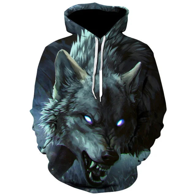2023 Men's Oversized Hoodie 3D Wolf Animals Pattern Ferocious Warrior Fashion Sweatshirt Loose Street Funny Tracksuits Fitness Elk-Valley 3D