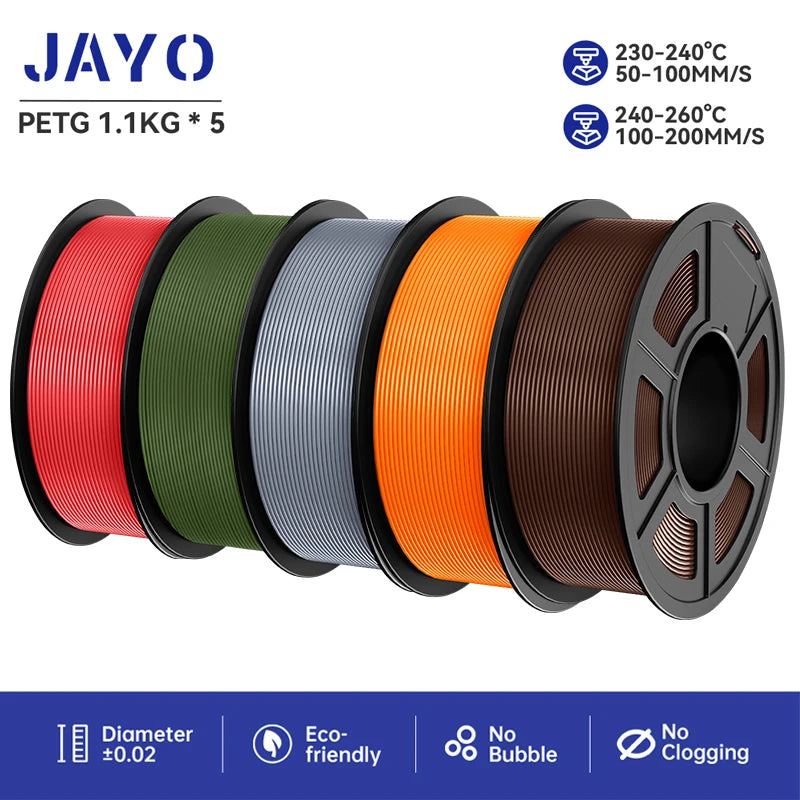 JAYO petg 3d printer filaments PETG 5Rolls 1.75mm Mixed Color Bubble Free FDM 3D Printer Material for 3d pen refill 1.1kg/1rolls Elk-Valley 3D