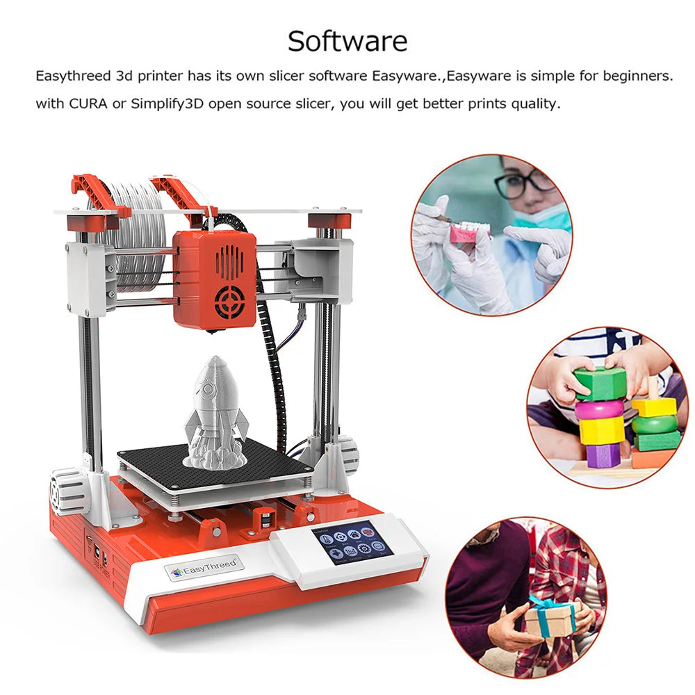 EasyThreed K6 3D Printer FDM Desktop Printing Machine 100x100x100mm/4x4x4inches Removable Platform with 2.4'' Touchscreen Elk-Valley 3D