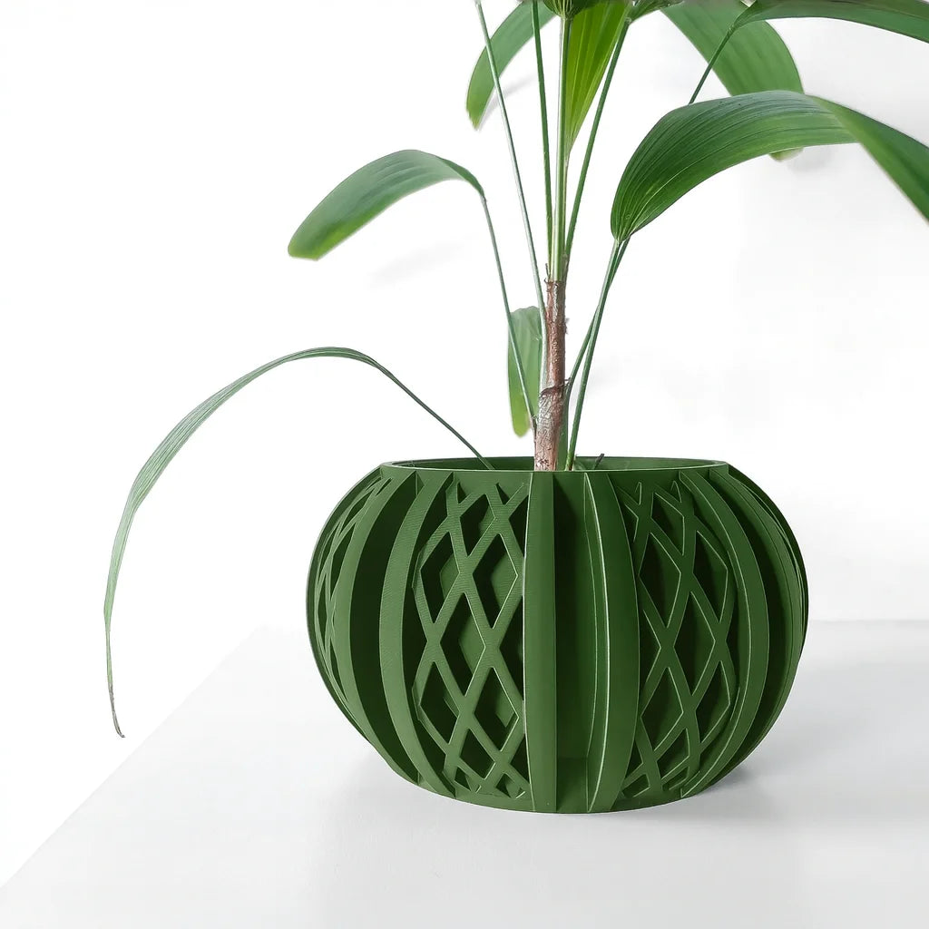 Sustainable 3D Printed Flower Pot Square Line Texture Rhombus Pattern Home Decor Stylish flower pot Elk-Valley 3D