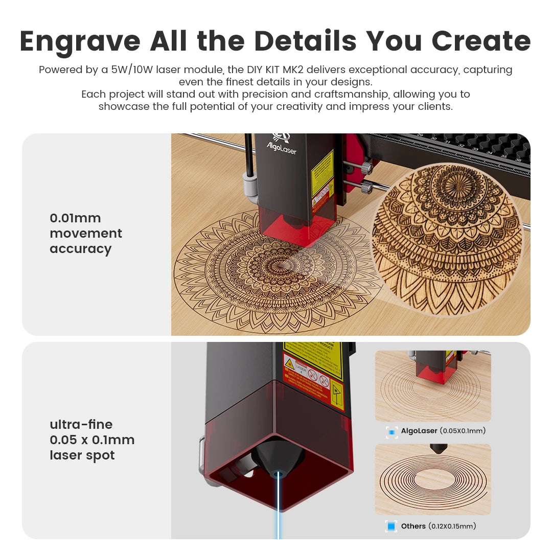 Algolaser 10W Laser Engraver Cutter 3.5”Color Touch Screen For Beginner Wifi Router  Table Woodworking Engraving Cutting Machin Elk-Valley 3D