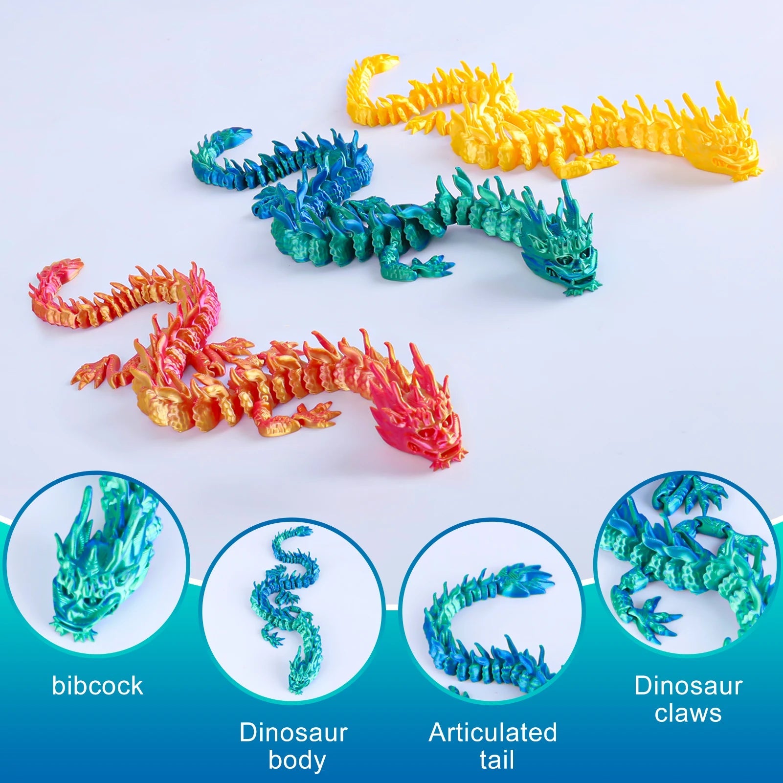 3D Printed Dragon Model 30.7cm- Poseable with Moving Joints & Limbs, Cool Home Decor, Unique Collectible Gift for Kids Adults Elk-Valley 3D
