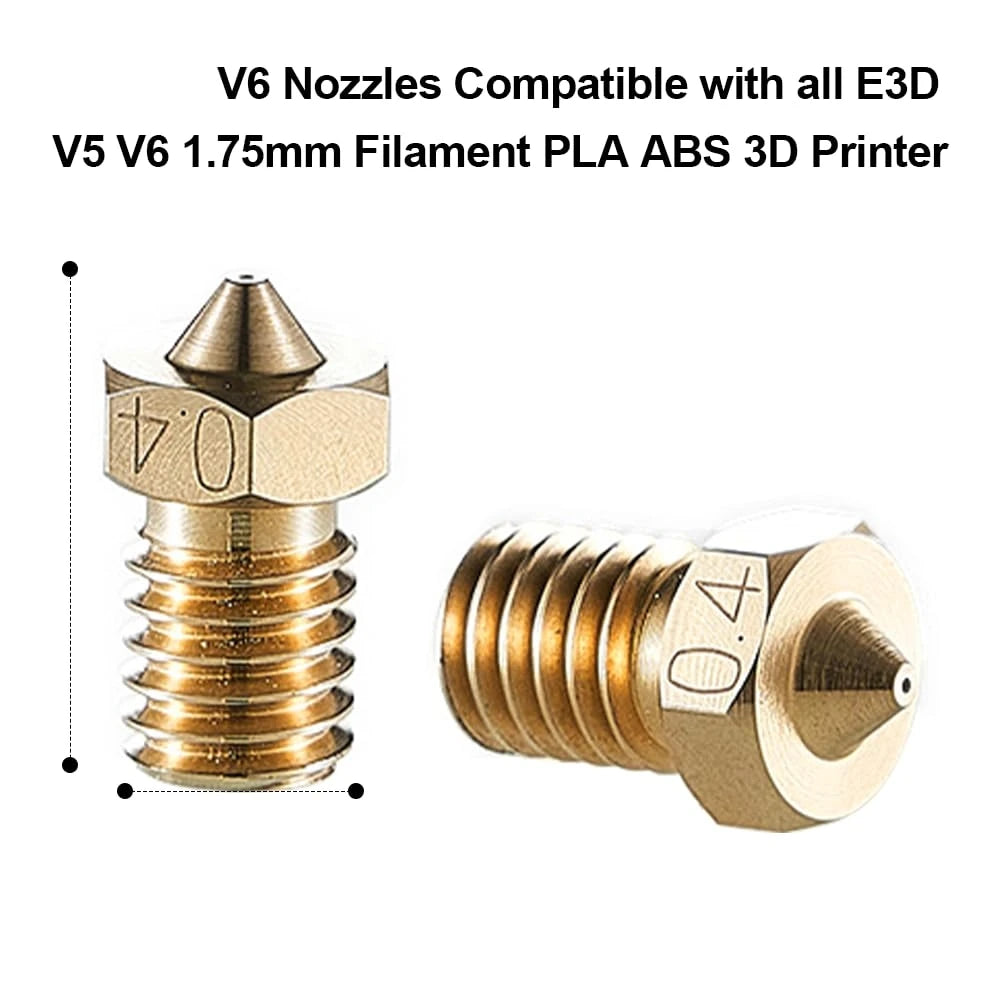 10Pcs V6 Nozzles kit for E3D V5 V6 Hotend, V6 Nozzle 0.2/0.3/0.4/0.6mm For ANYCUBIC I3 Mega A8 Prusa I3 MK3/MK3S 3D Printer Elk-Valley 3D