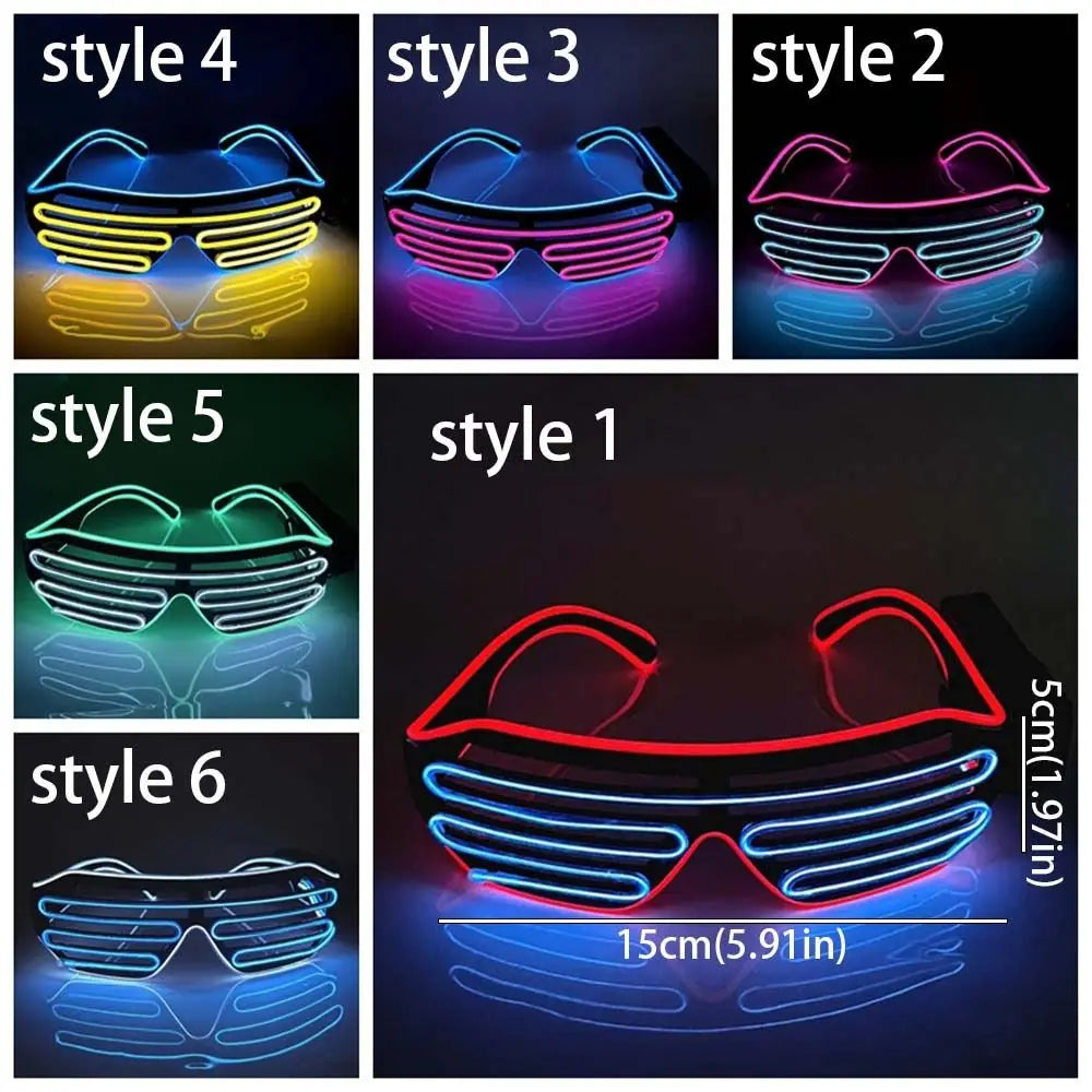 Wireless LED Glowing Glasses Cool Colorful Neon Glasses Double Colors Glow-in-the-dark Luminous Glasses Halloween Costumes Elk-Valley 3D