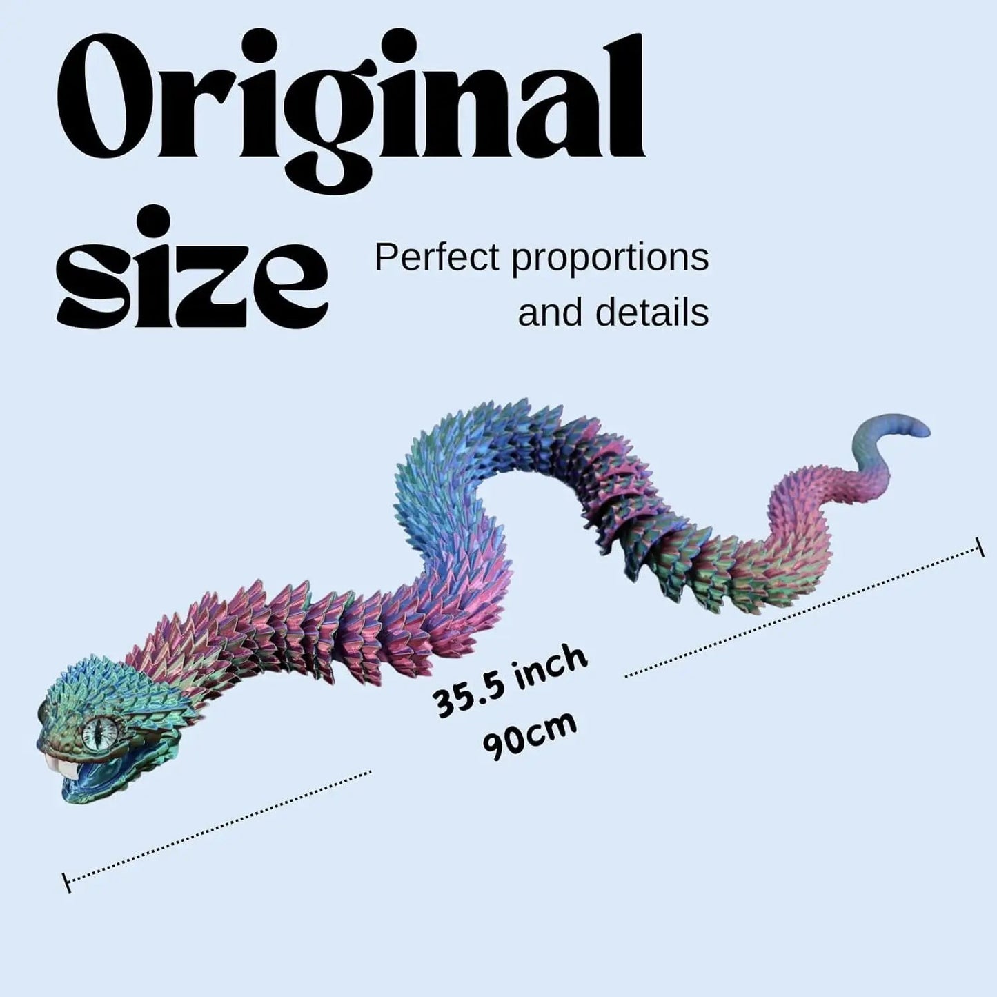 Oversized 35.5 Inch Magical Snake Model 3D Printed with Movable Teeth and Flexible Joints Surprising Stress Relief Gift Elk-Valley 3D