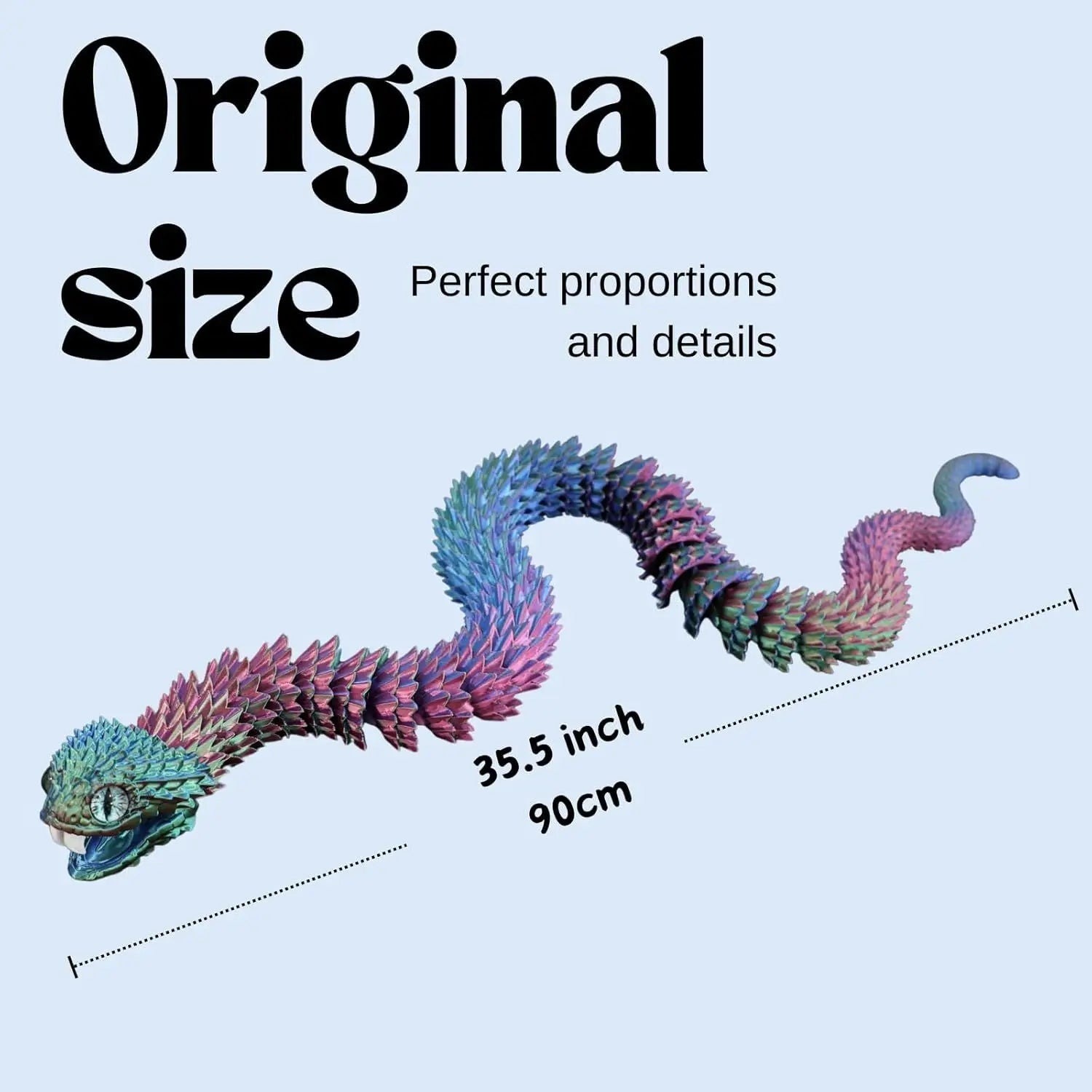Oversized 35.5 Inch Magical Snake Model 3D Printed with Movable Teeth and Flexible Joints Surprising Stress Relief Gift Elk-Valley 3D