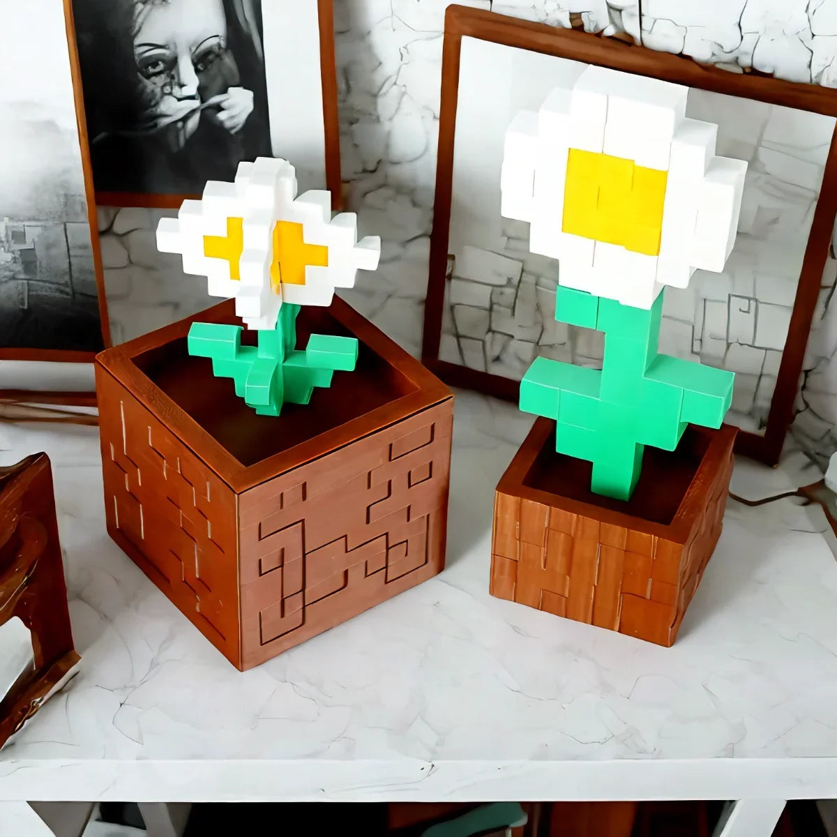 3D Printed Pixel - style Small Flower Decoration - Creative Cube Shape, a New Favorite for Desk Decoration Elk-Valley 3D