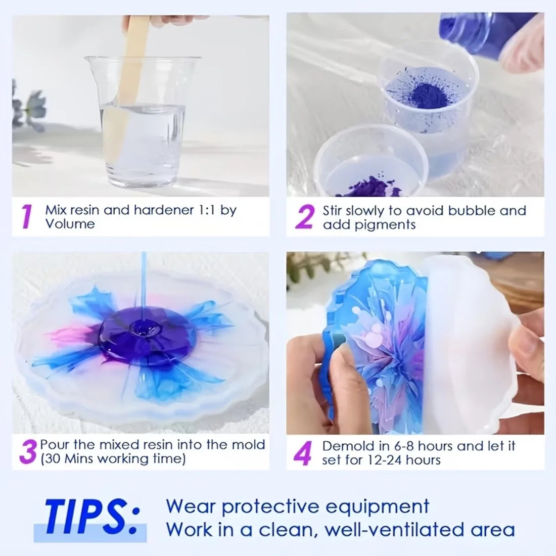 Professional AB Epoxy Resin Kit 1:1 Ratio Crystal Clear for Art Casting Jewelry Coating Coaster DIY Craft Elk-Valley 3D
