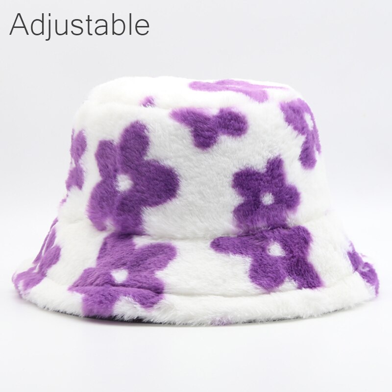 Winter Cow Leopard Faux Fur Fluffy Bucket Hats Women Outdoor Warm Sun Hat Soft Velvet Furry Fisherman Cap Girl Fashion Panama Elk-Valley 3D