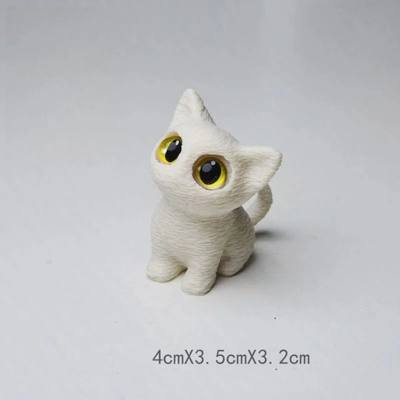 3D Printed Cat Ornament with Large Eyes Miniature Statue Miniature Adorable Kitten Micro-Scenery Craft Desktop Decoration