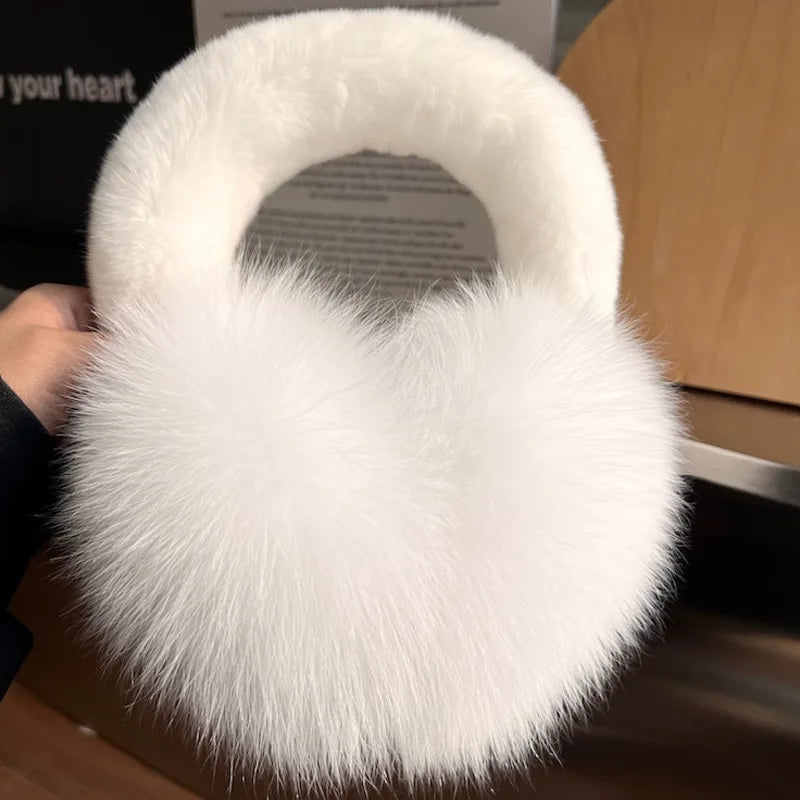 Real Fox Ear Muffs For Women Winter Thick Warm Ear Covers Plush Ear Muffs For Riding outdoor Female Ear Protection Anti-Freeze Elk-Valley 3D