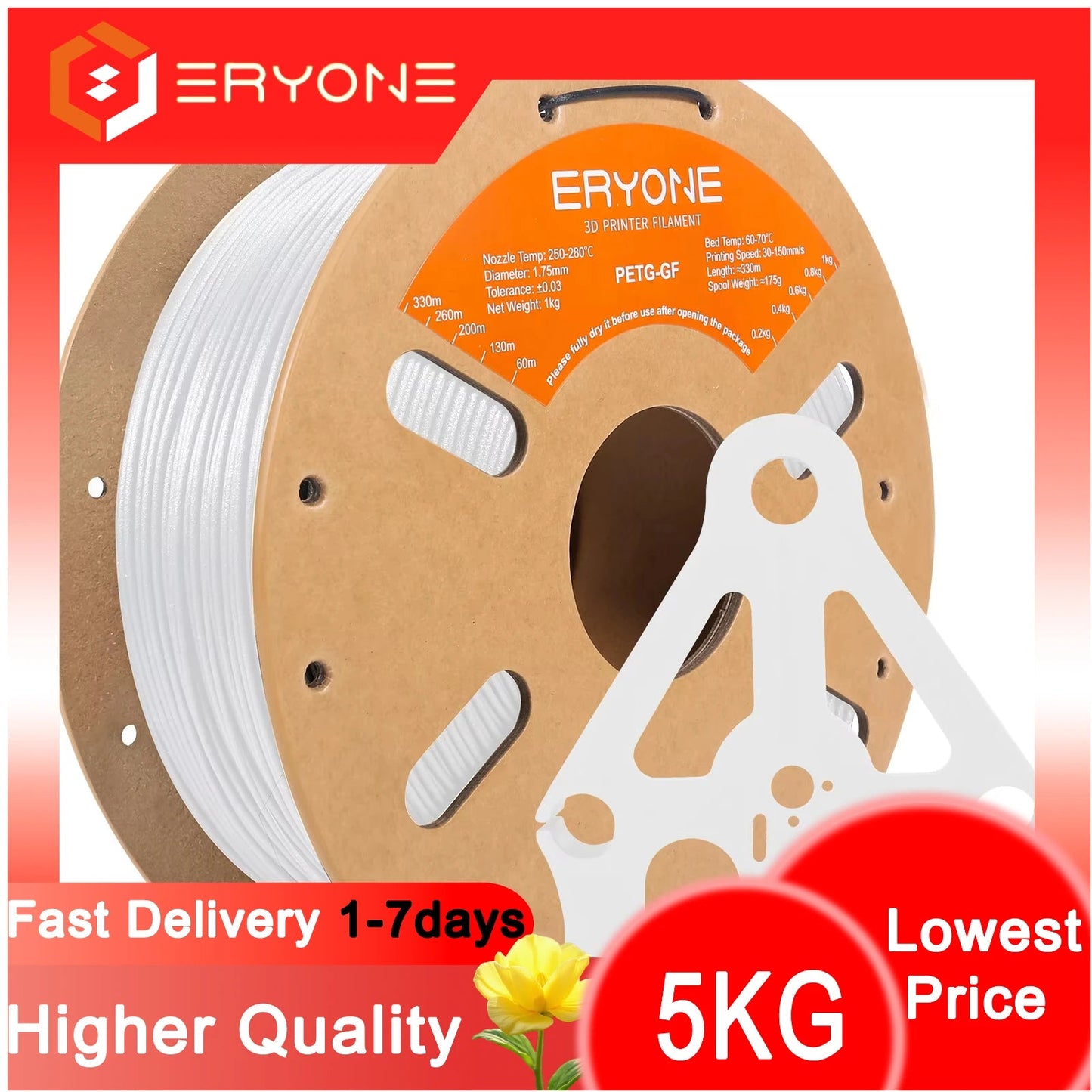 ERYONE 1/5KG  PETG Glass Fiber Filament 1.75mm +/- 0.03mm, 3D Printing Filament PETG GF, 1kg (2.2 LBS)/Spool Elk-Valley 3D