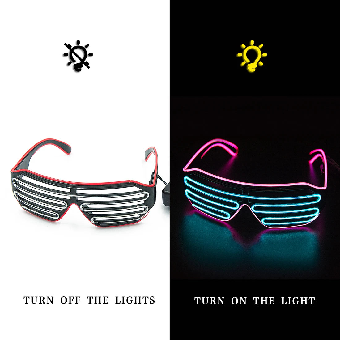 Glowing Glasses LED Gafas Luminous Bril Neon Christmas Glow Sunglasses Flashing Light Glass for Party Supplies Prop Costumes New Elk-Valley 3D