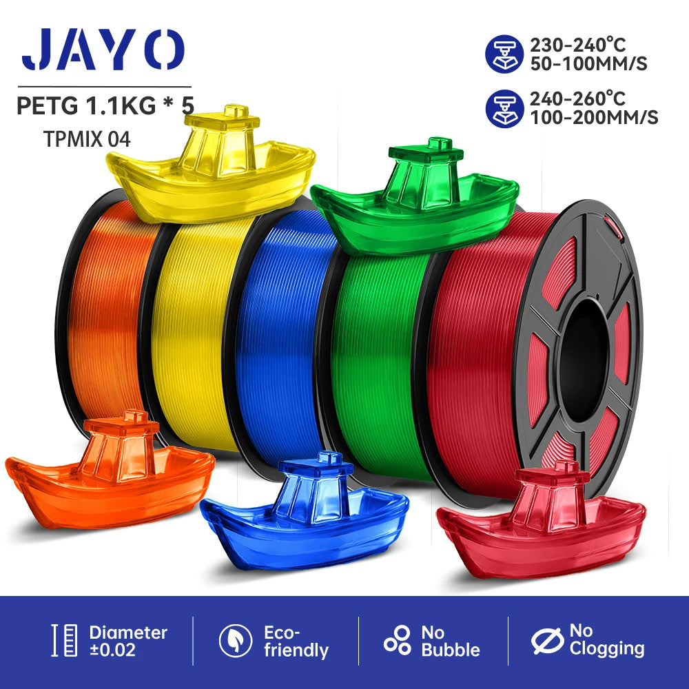 JAYO petg 3d printer filaments PETG 5Rolls 1.75mm Mixed Color Bubble Free FDM 3D Printer Material for 3d pen refill 1.1kg/1rolls Elk-Valley 3D