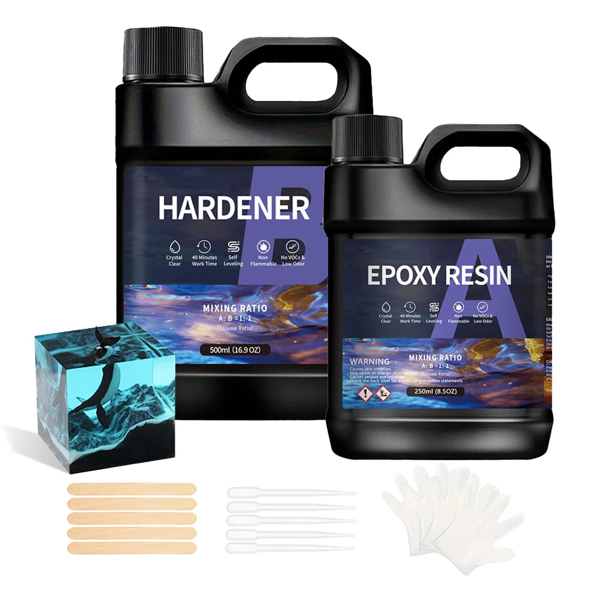 Professional AB Epoxy Resin Kit 1:1 Ratio Crystal Clear for Art Casting Jewelry Coating Coaster DIY Craft Elk-Valley 3D