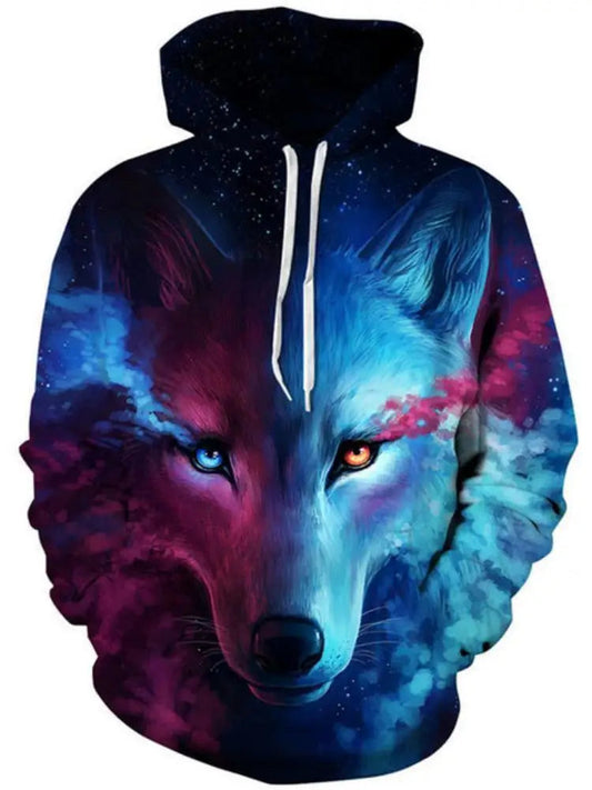 2023 Men's Oversized Hoodie 3D Wolf Animals Pattern Ferocious Warrior Fashion Sweatshirt Loose Street Funny Tracksuits Fitness Elk-Valley 3D