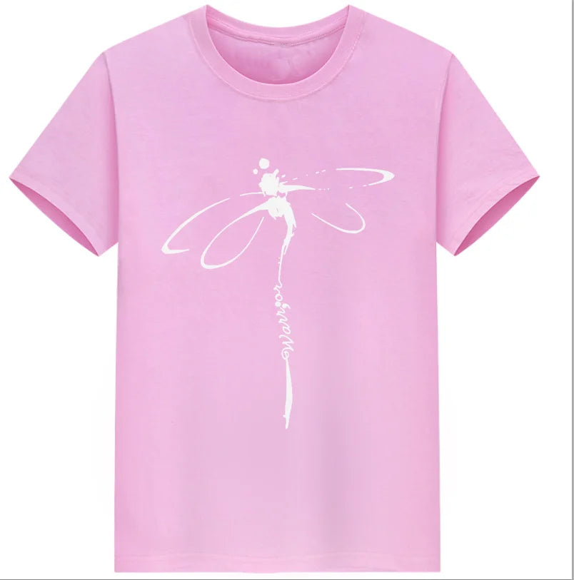 Tops Dragonfly Printed Original Collar Casual Base Shirt Short-sleeved Women's T-shirt Oversized T Shirt Clothes Tees Elk-Valley 3D
