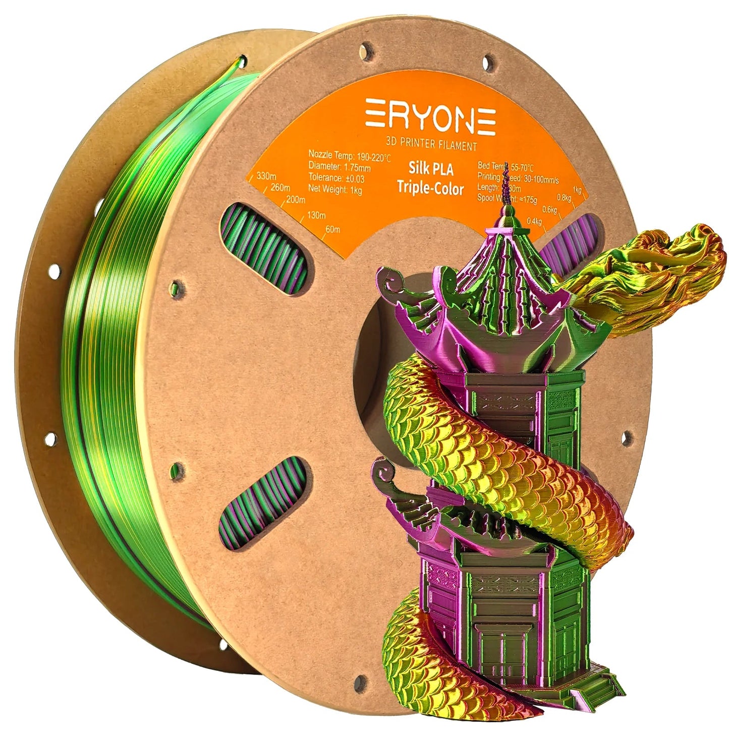 ERYONE 1KG Silk Triple Color Series PLA 3D Printer Filament 1.75mm, Tri-Color Coextrusion Silky Shiny Finish, 1kg Spool Elk-Valley 3D