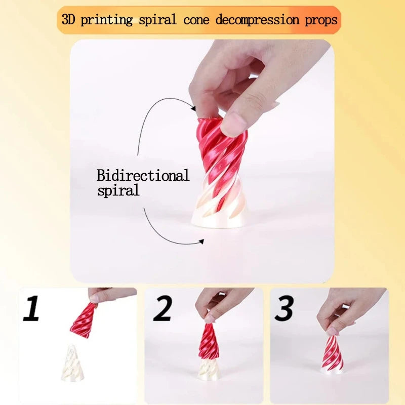 3D Printed Spiral Cone Pyramid Passthrough Sculpture Pass Through Pyramid Toy Mini Vortex Thread illusion Cone Spiral Ornaments Elk-Valley 3D