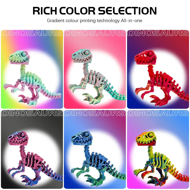 Mini 3D Printed Dinosaur Skeleton Model Movable Joints Velociraptor Decor Office Desk Ornament Kids Gift Home Decoration Elk-Valley 3D