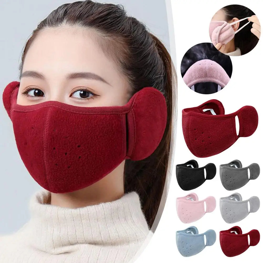 Winter Fleece Earmuffs with Windproof Mouth Cover Unisex Warm Ear Warmer Breathable Face Mask for Outdoor Activities Elk-Valley 3D